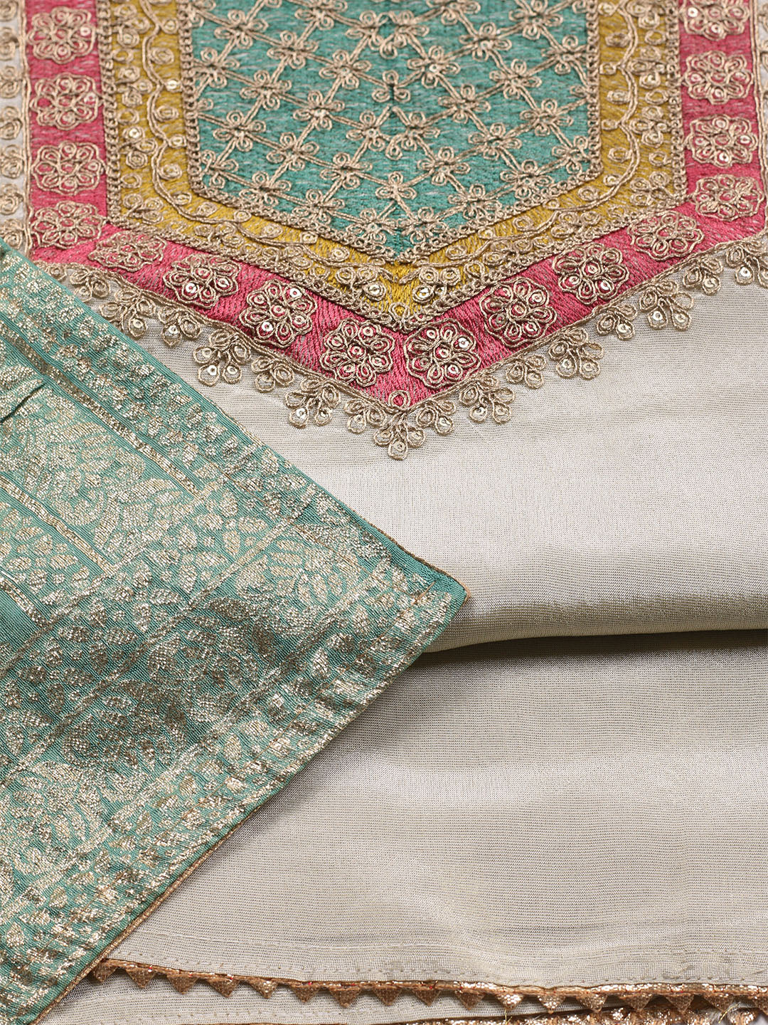 Neck Embroidered Tissue Unstitched Suit Piece With Dupatta