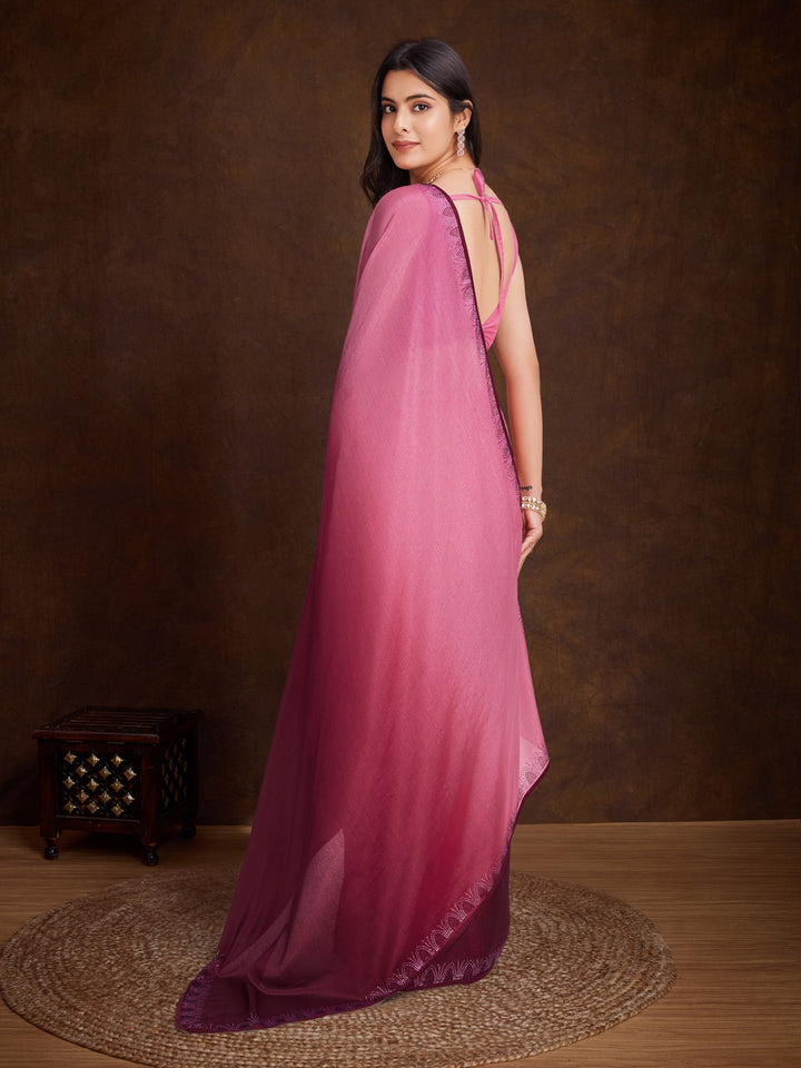 Embroidered Chinon Saree