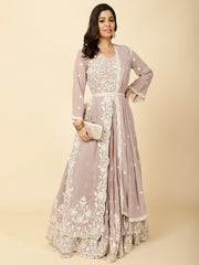 Resham Jaal Embroidered Georgette Stitched Kurta With Belt & Dupatta