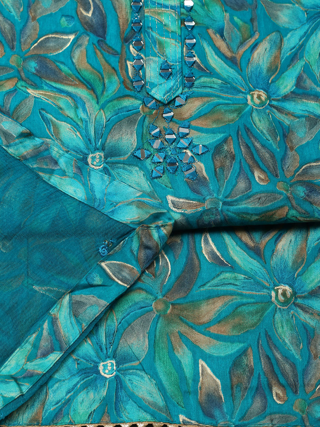 Embroidered Cotton Blend Unstitched Suit With Pant &amp; Dupatta
