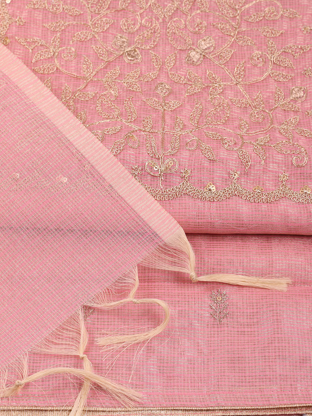 Embroidered Tissue Unstitched Suit With Pant &amp; Dupatta