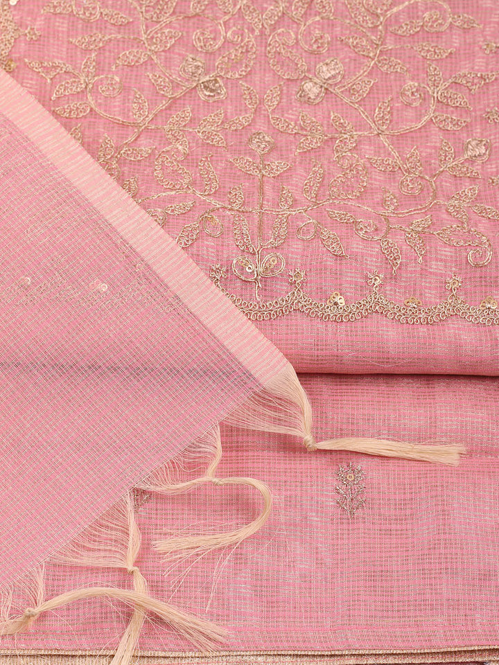 Embroidered Tissue Unstitched Suit With Pant &amp; Dupatta