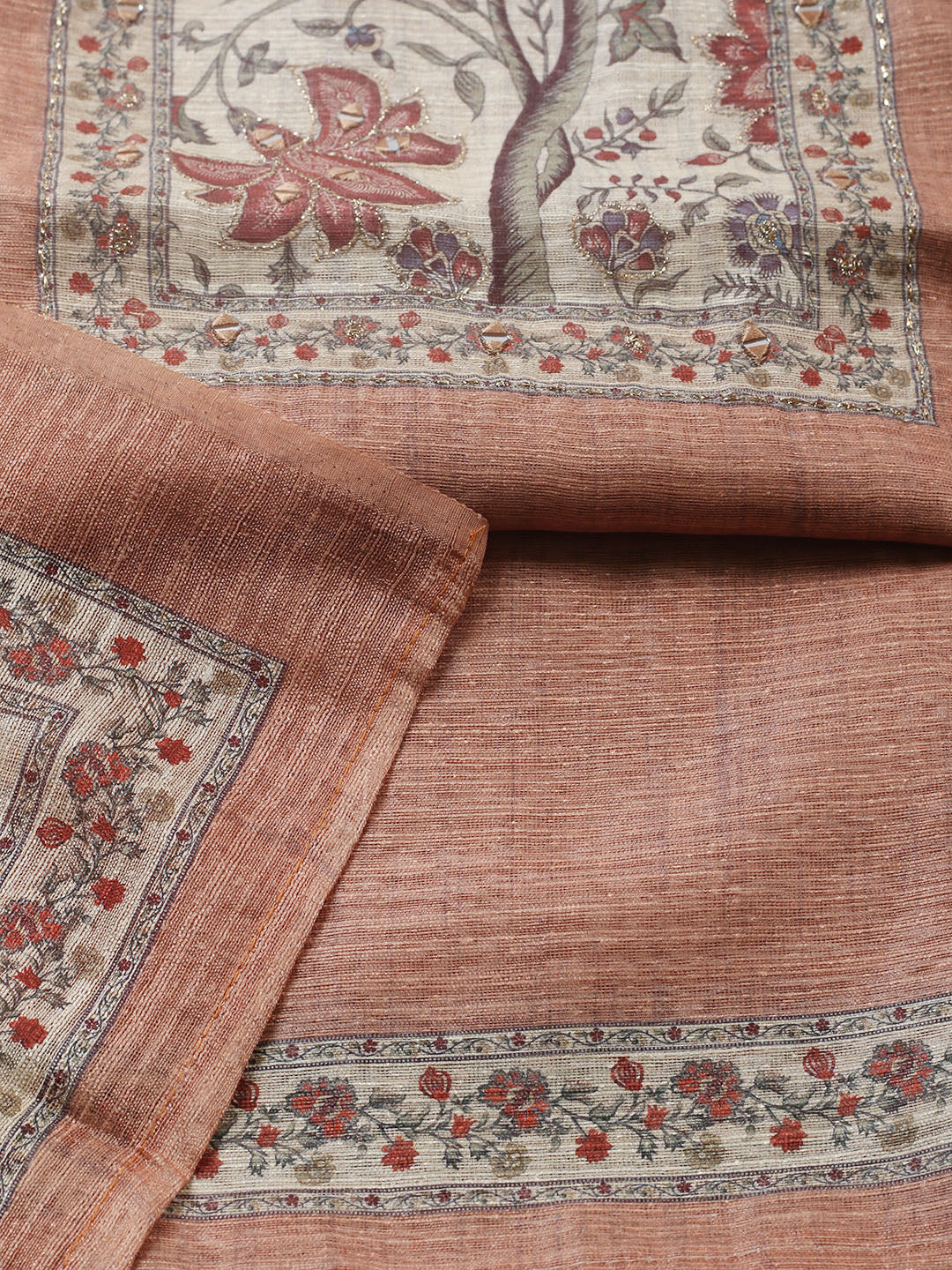 Embroidered Chanderi Unstitched Suit With Pant &amp; Dupatta