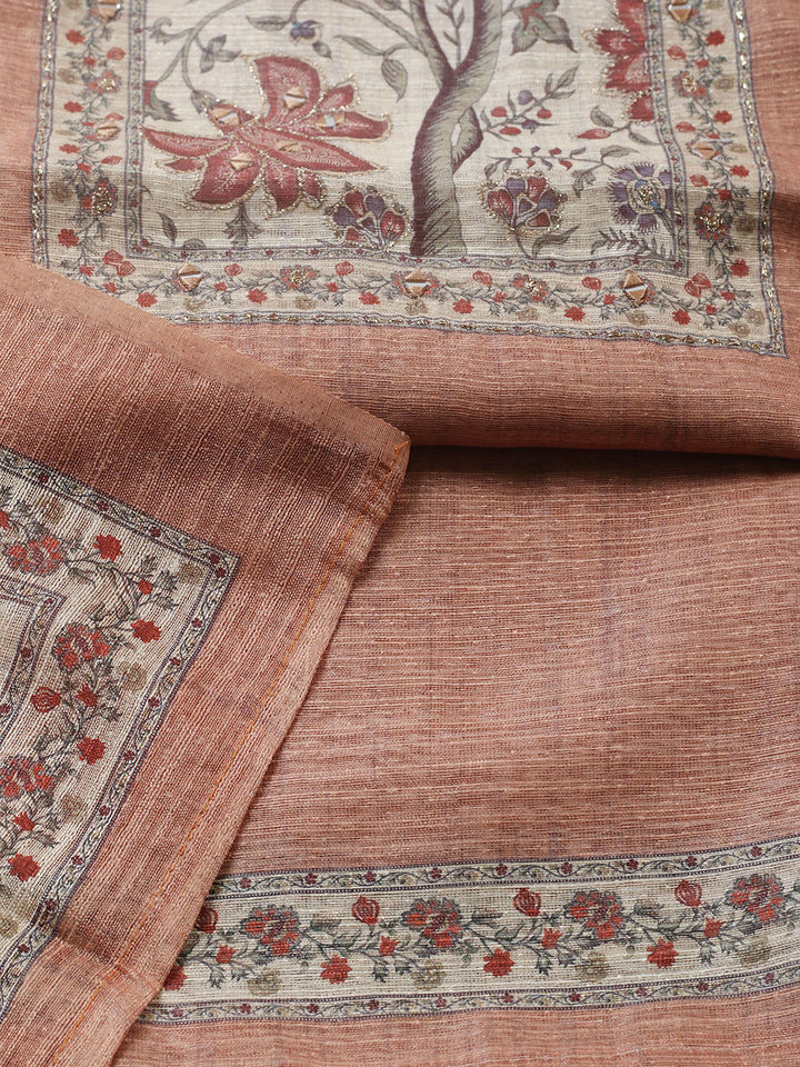 Embroidered Chanderi Unstitched Suit With Pant &amp; Dupatta