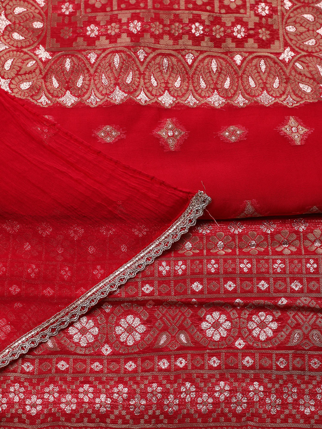 Woven Design Chanderi Unstitched Suit With Pant &amp; Dupatta