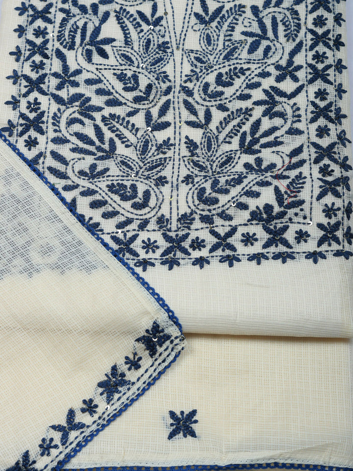 Embroidered Cotton Blend Unstitched Suit With Pant &amp; Dupatta