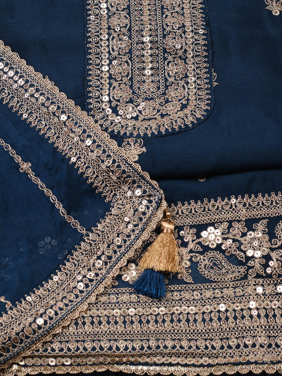 Embroidered Chinon Unstitched Suit With Pant &amp; Dupatta
