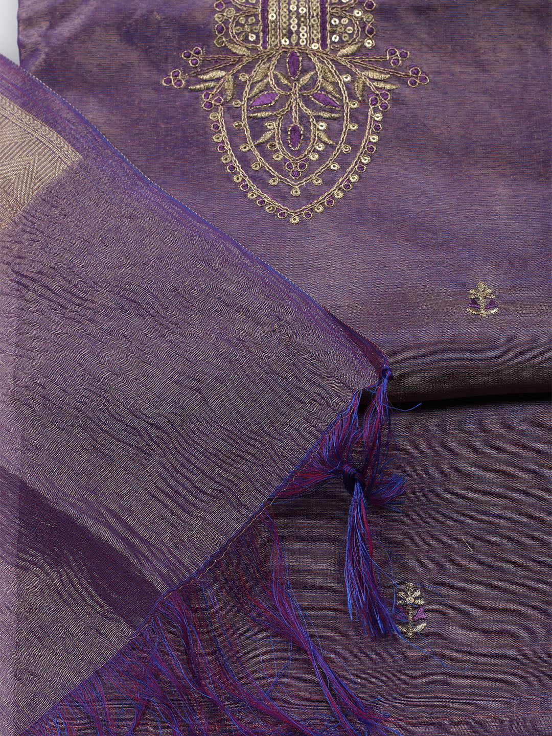 Embroidered Tissue Unstitched Kurta With Pant & Dupatta