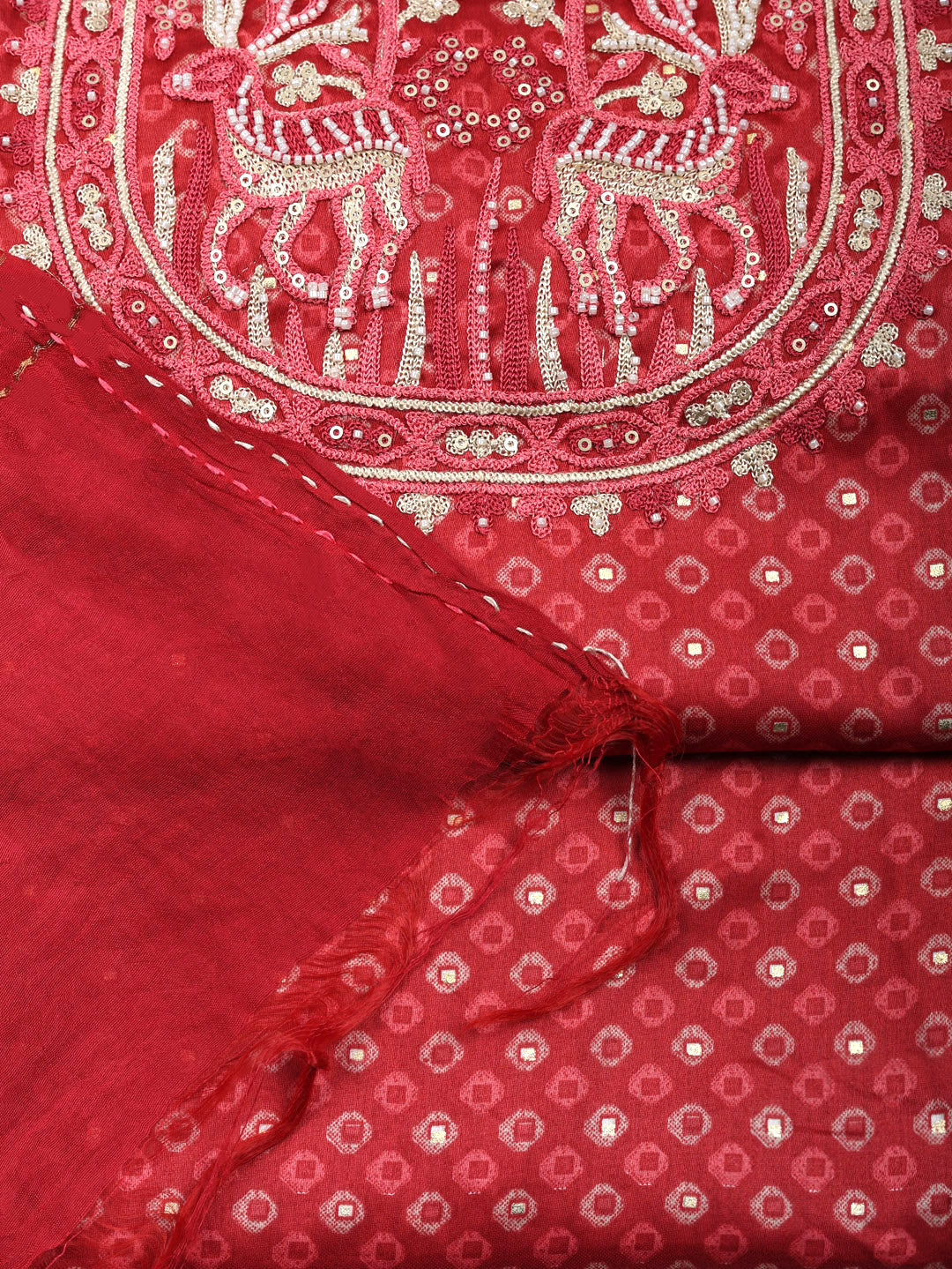 Embroidered Cotton Blend Unstitched Suit With Pant &amp; Dupatta
