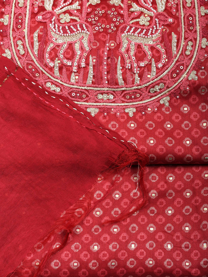 Embroidered Cotton Blend Unstitched Suit With Pant &amp; Dupatta