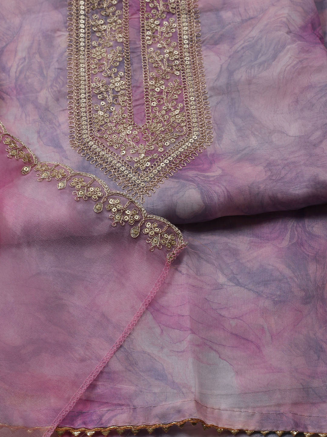 Neck Embroidered Organza Unstitched Suit With Dupatta