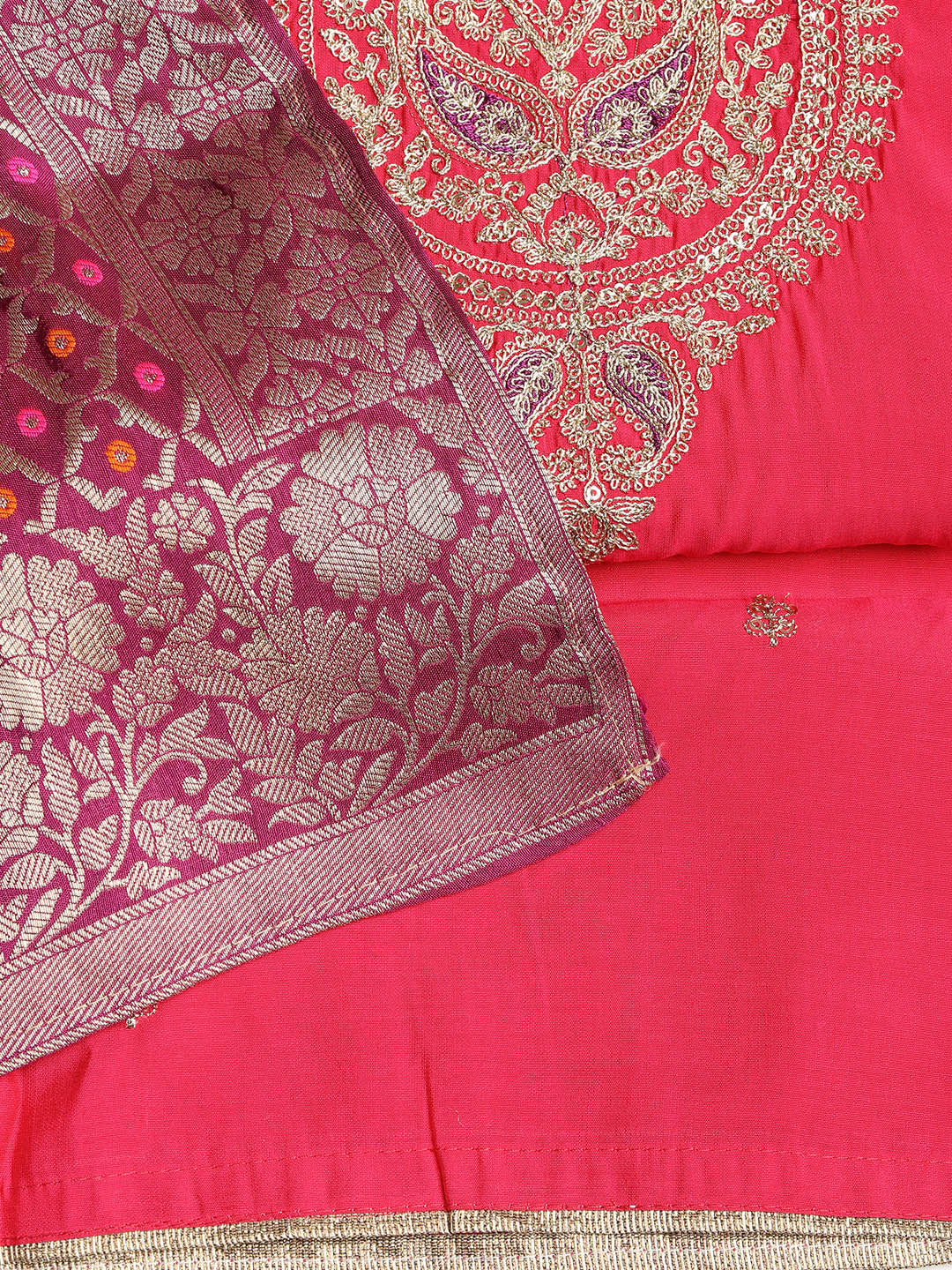 Embroidered Chanderi Unstitched Suit With Dupatta