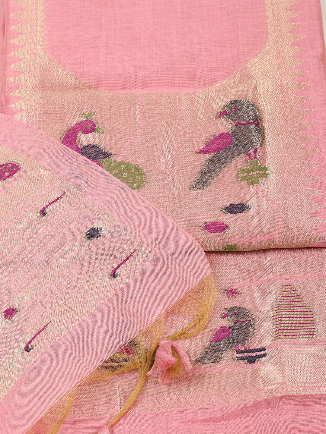 Embroidered Chanderi Unstitched Suit With Pant &amp; Dupatta