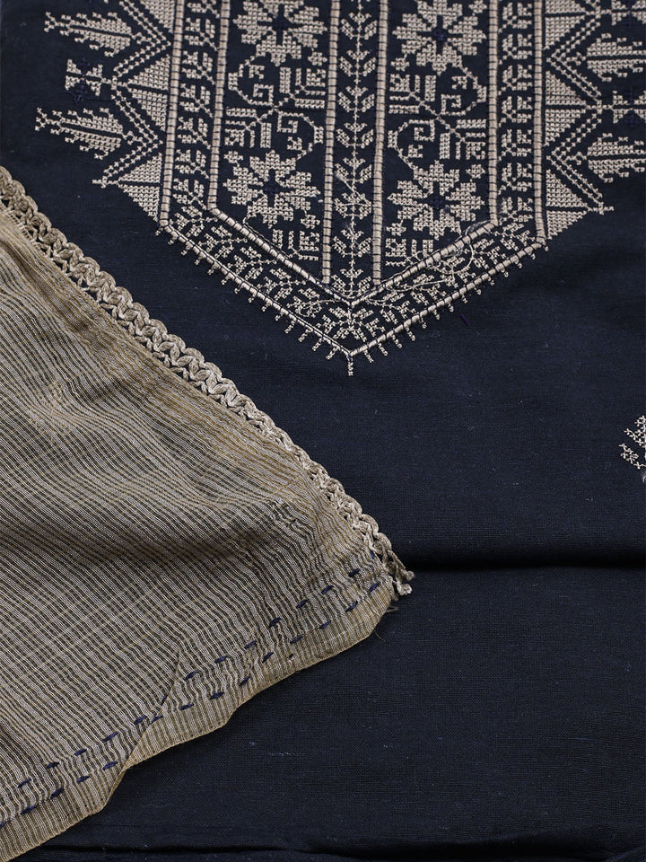 Neck Embroidered Cotton Blend Unstitched Suit With Dupatta