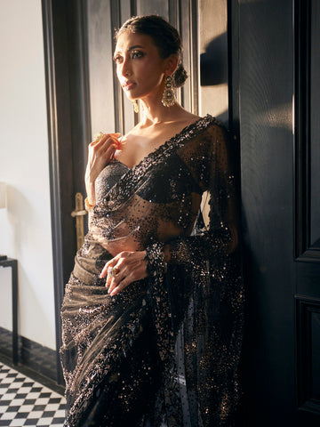 Sequin Embroidered Net Saree