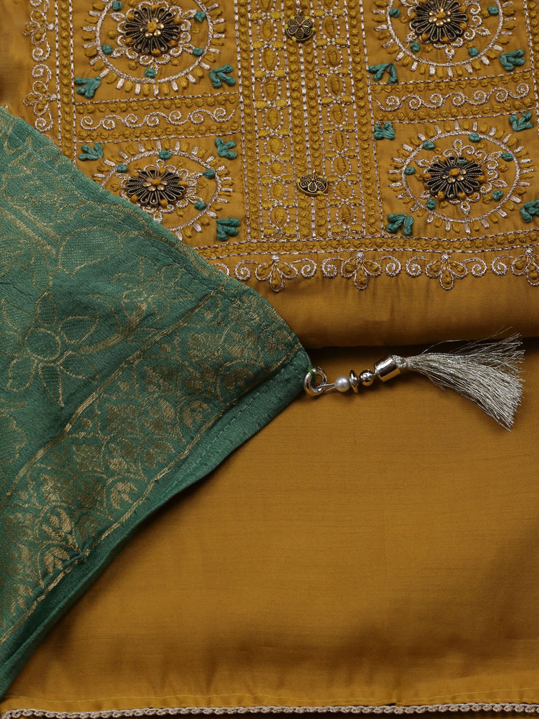 Gota Work Chanderi Unstitched Suit With Dupatta
