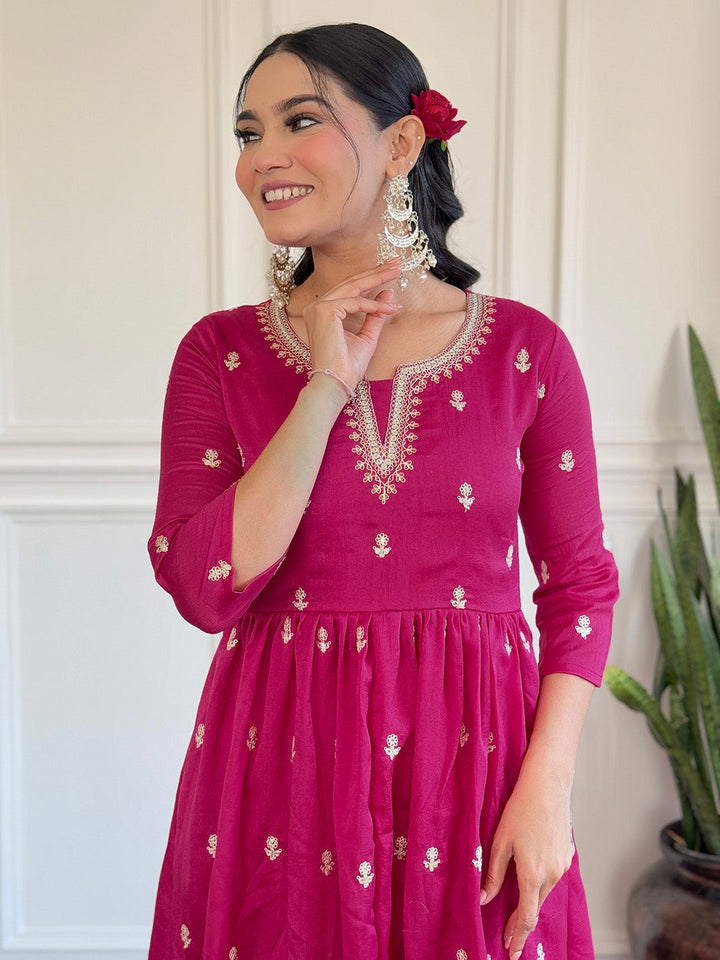 Neck Embroidery Cotton Blend Kurta With Pants &amp; Dupatta
