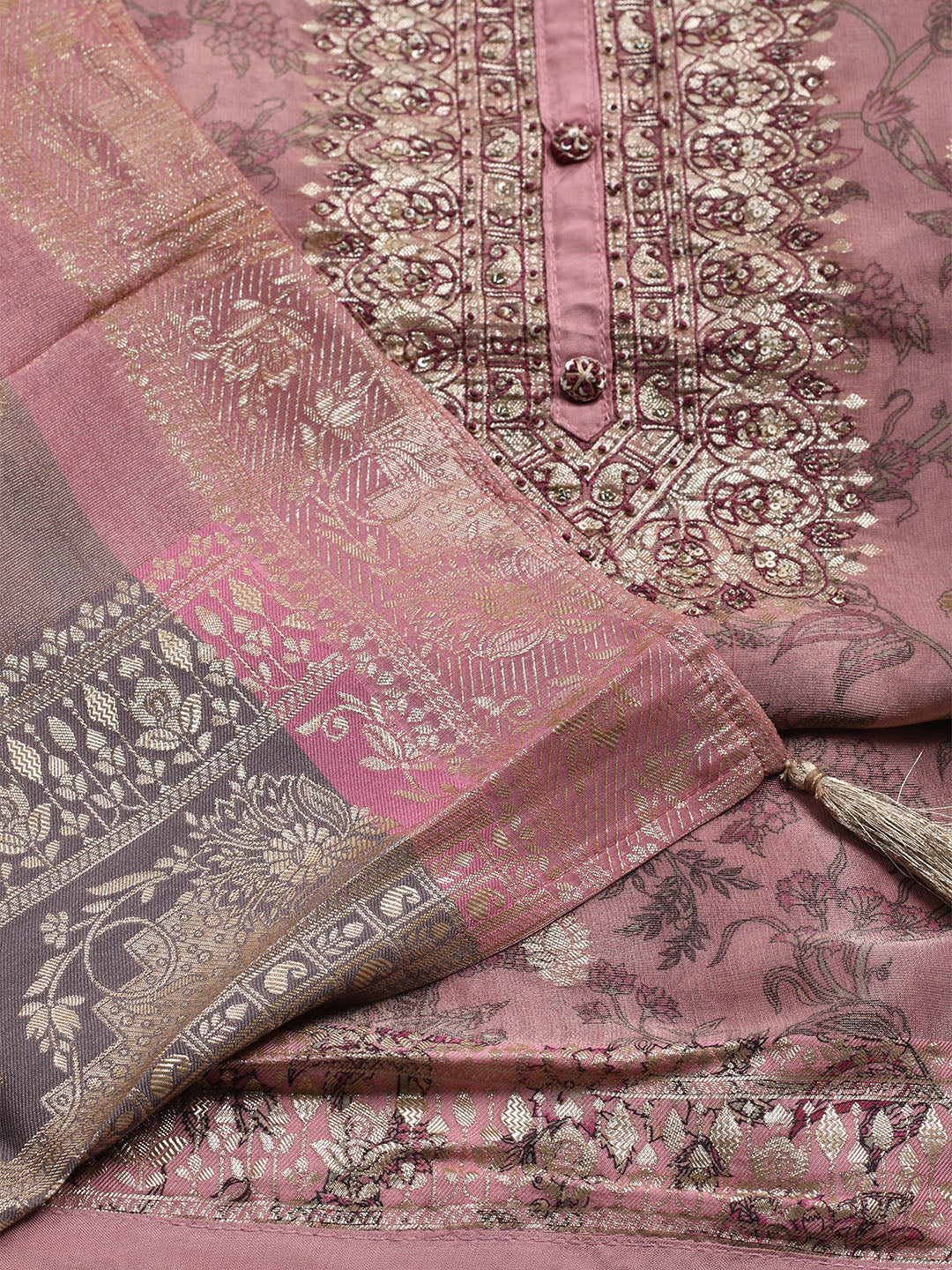 Embroidered Tissue Unstitched Suit With Dupatta