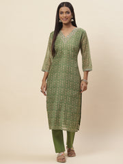 Floral Printed Chanderi Kurta With Pants