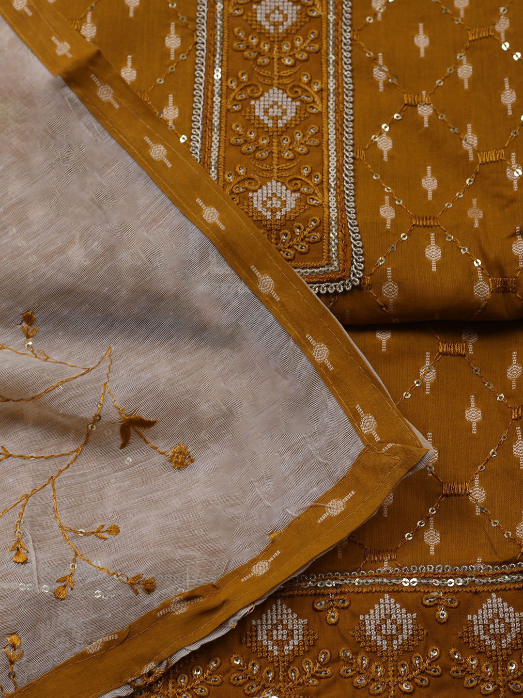 Neck Embroidered Cotton Blend Unstitched Suit With Dupatta