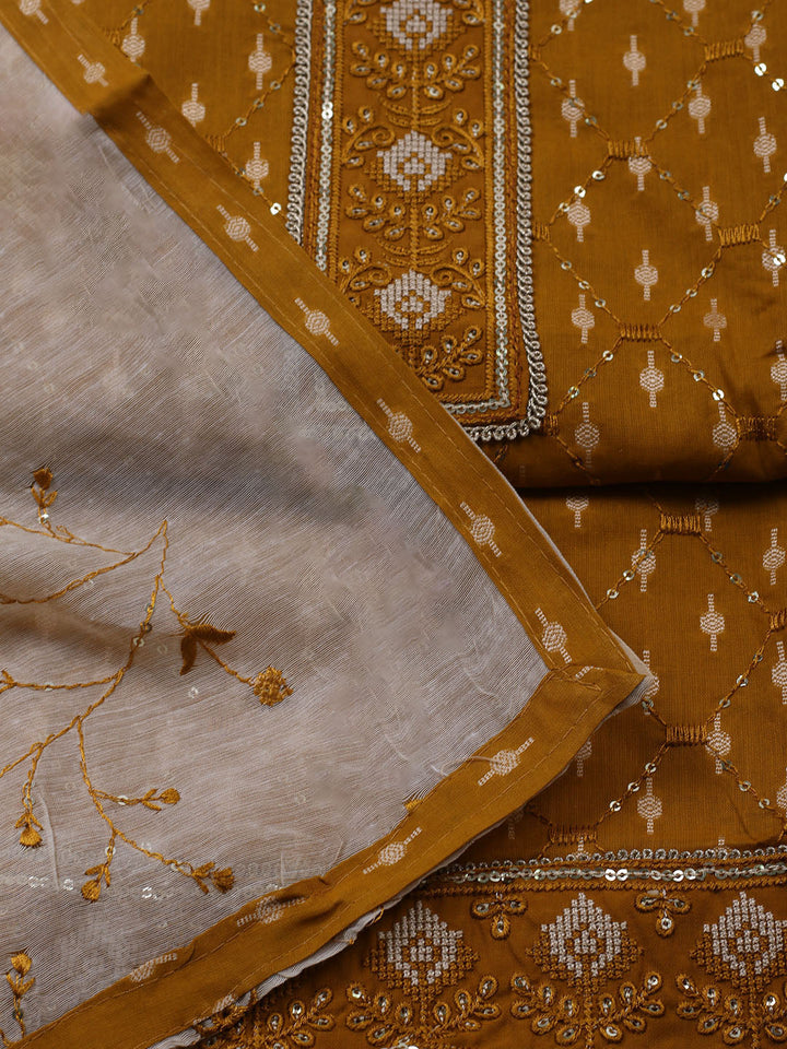 Neck Embroidered Cotton Blend Unstitched Suit With Dupatta