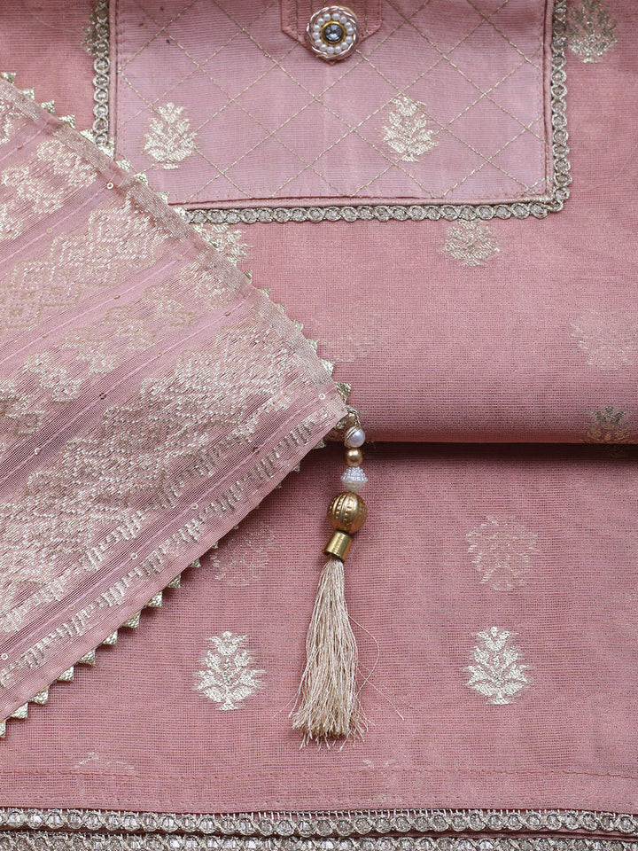 Zari Embroidered Chanderi Unstitched Suit With Dupatta