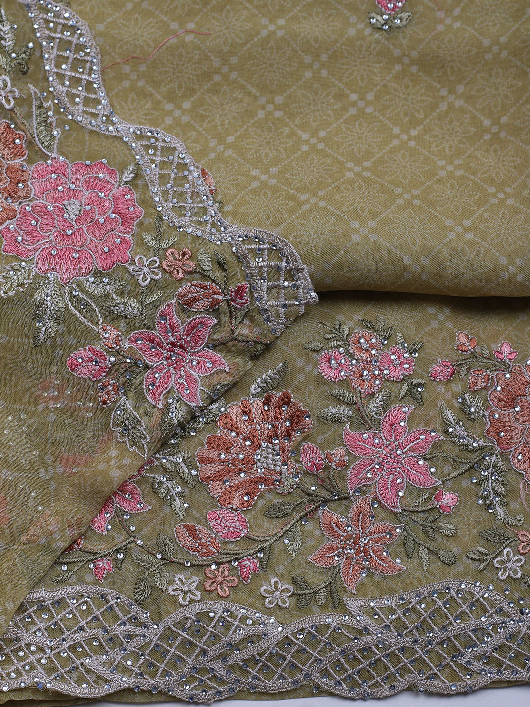 Embroidered Organza Unstitched Suit With Dupatta
