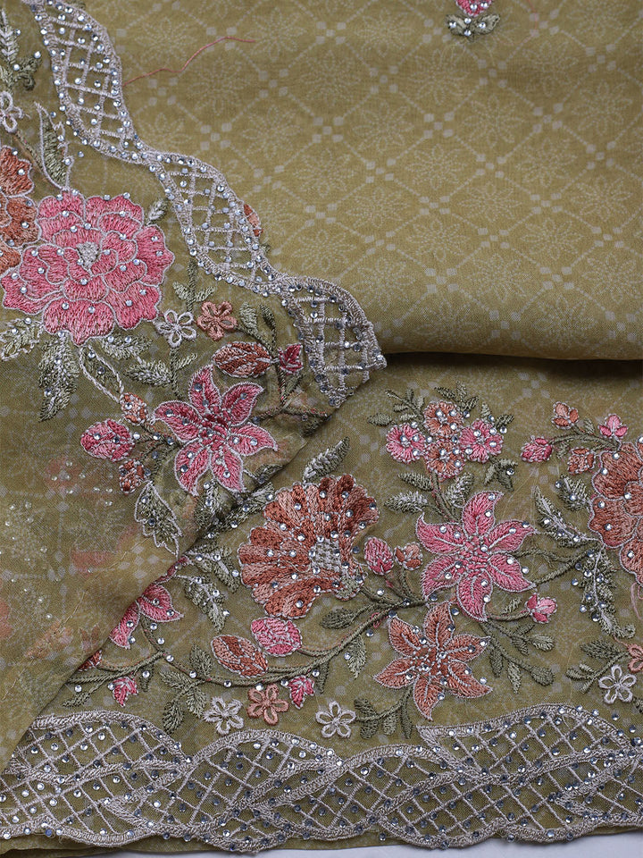 Embroidered Organza Unstitched Suit With Dupatta