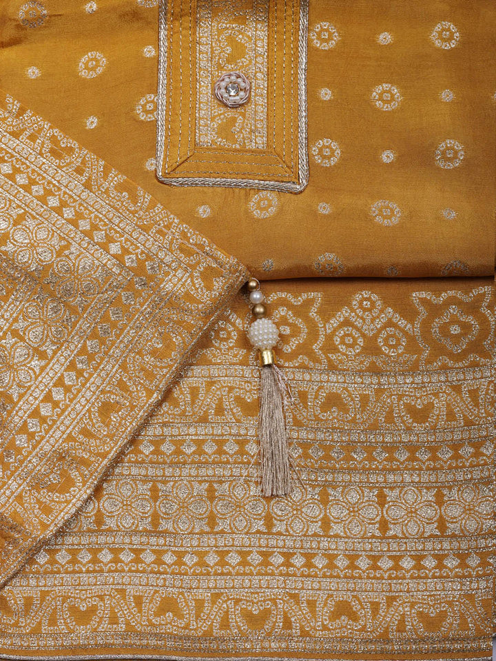Embroidered Chanderi Unstitched Suit With Pant &amp; Dupatta