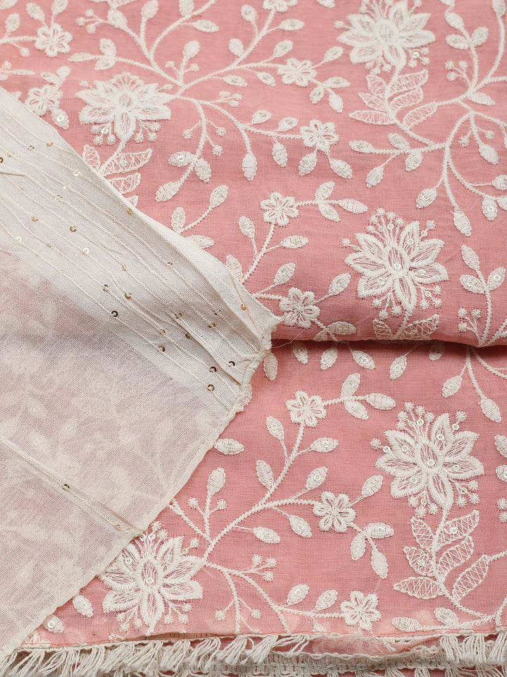 Embroidered Cotton Blend Unstitched Suit With Pant &amp; Dupatta