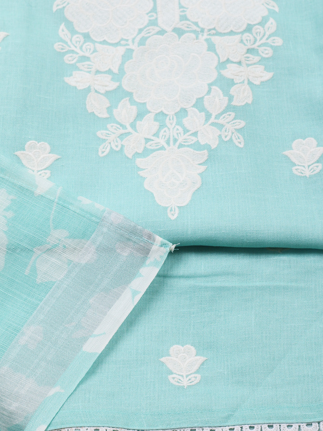 Embroidered Linen Blend Unstitched Suit With Pant &amp; Dupatta