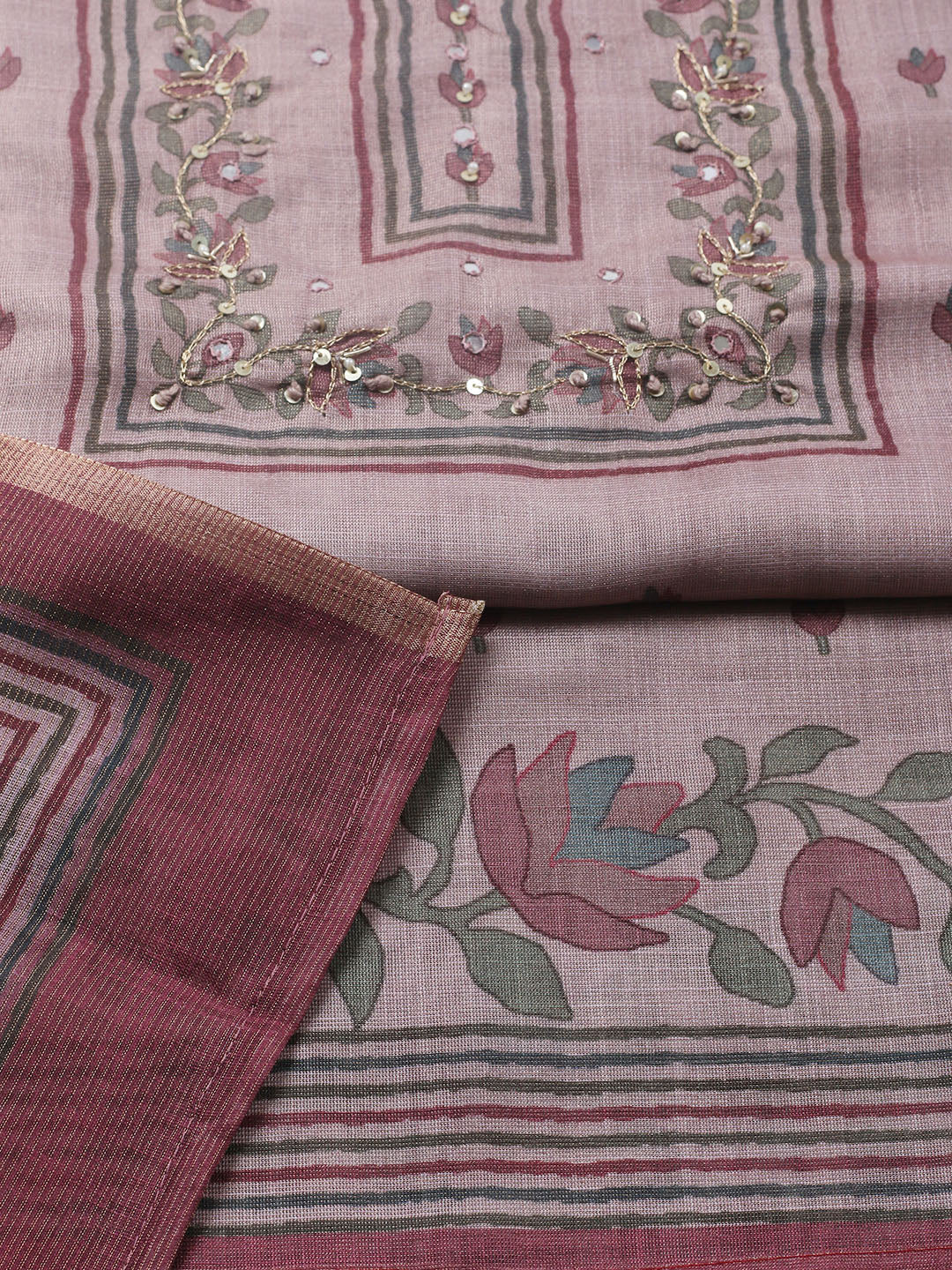 Embroidered Tissue Unstitched Suit With Pant &amp; Dupatta