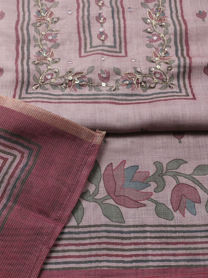 Embroidered Tissue Unstitched Suit With Pant &amp; Dupatta