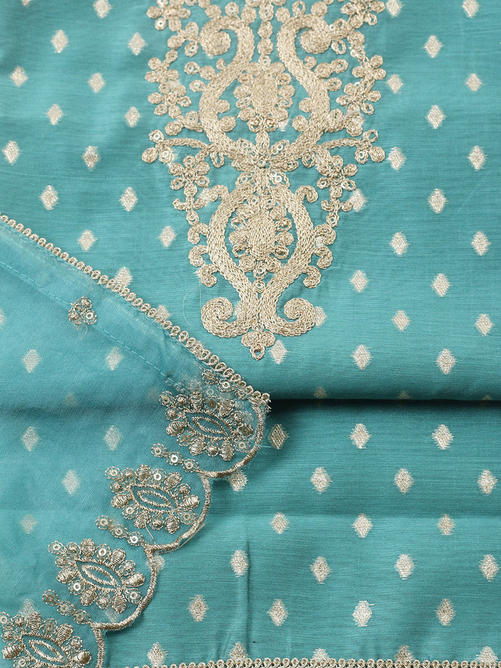 Embroidered Chanderi Unstitched Suit With Pant &amp; Dupatta