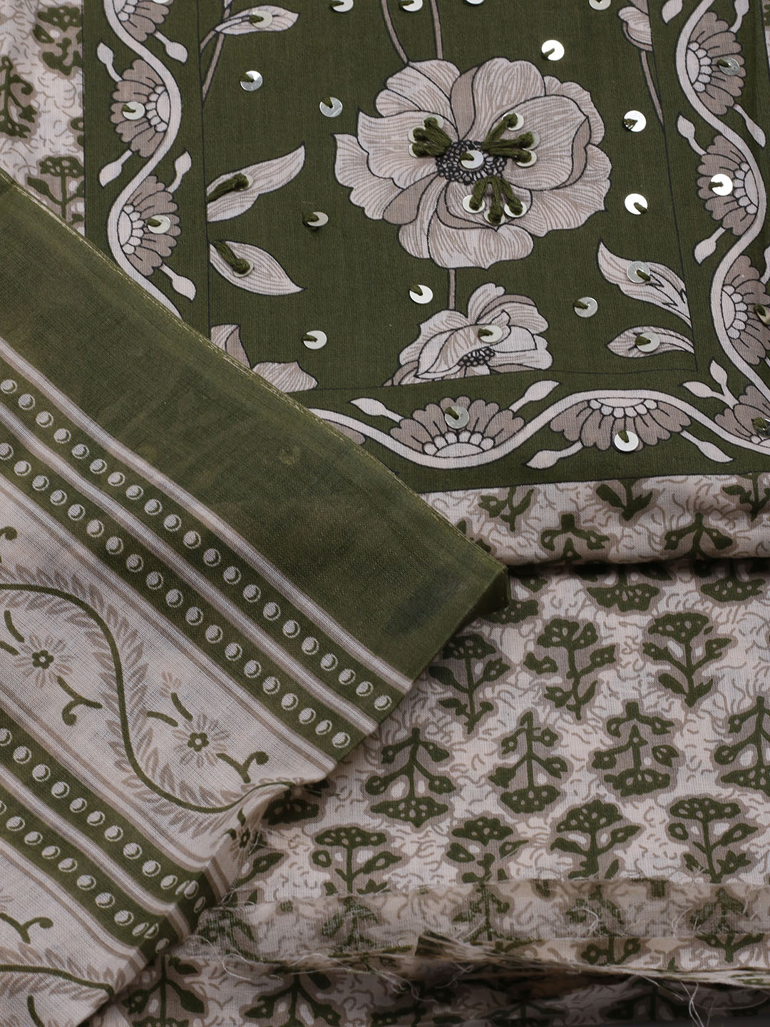 Printed Cotton Blend Unstitched Suit With Dupatta