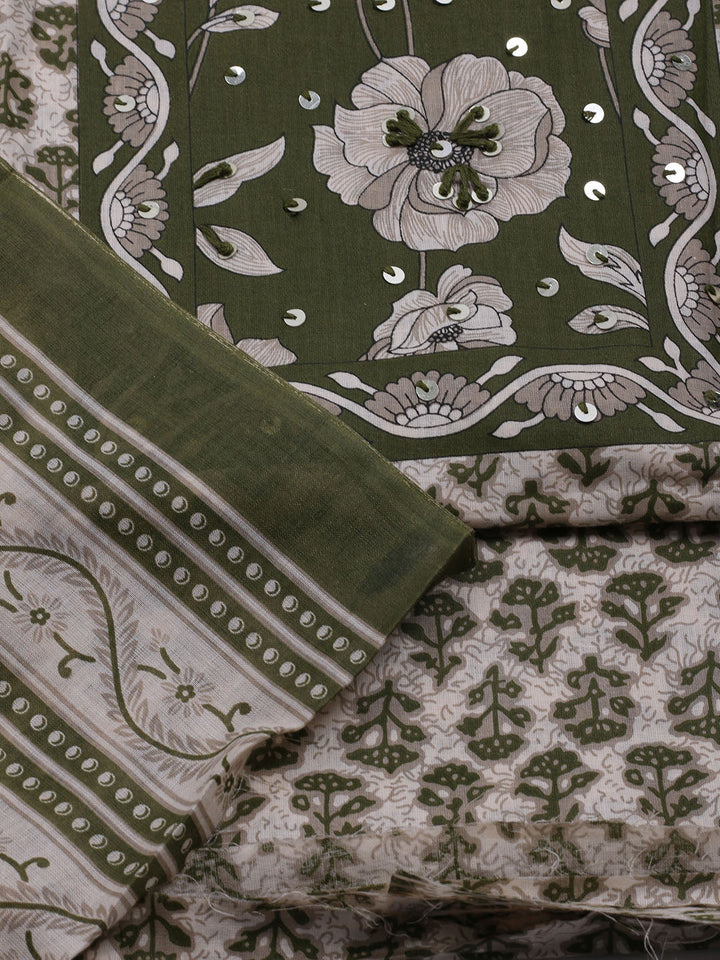 Printed Cotton Blend Unstitched Suit With Dupatta