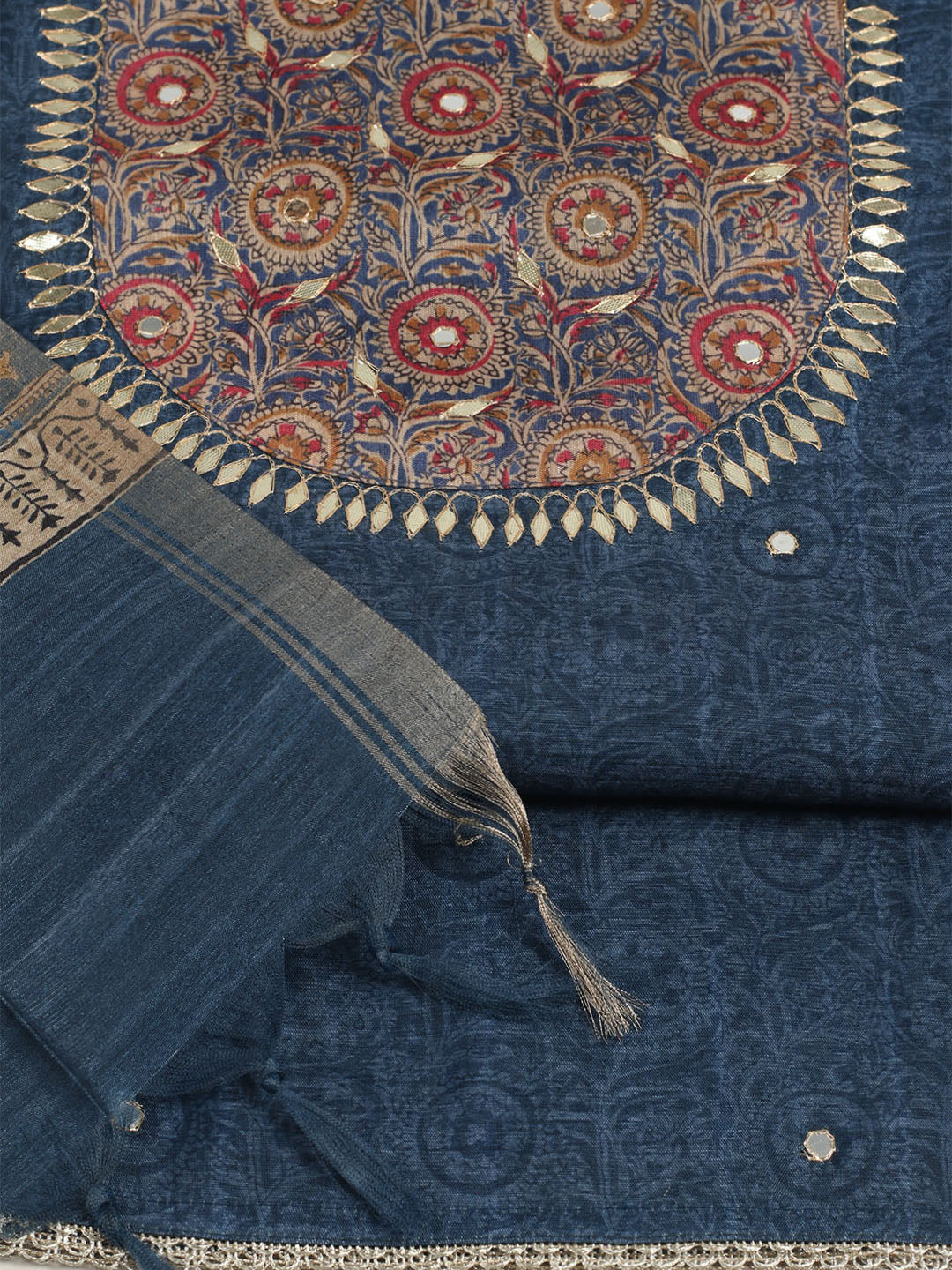 Embroidered Tussar Unstitched Suit With Dupatta