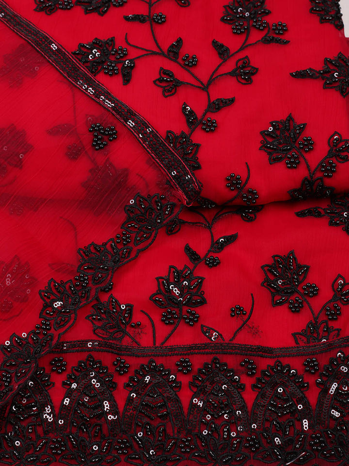 Embroidered Organza Unstitched Suit With Pant &amp; Dupatta