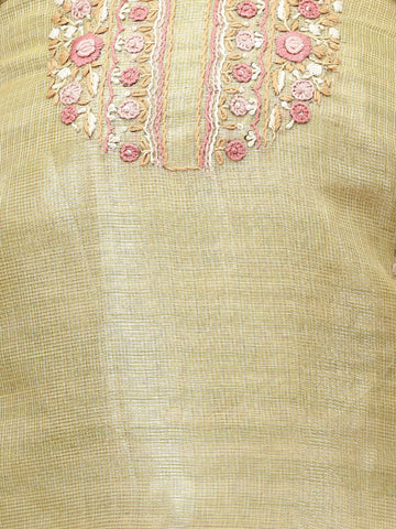 Neck Embroidered Chanderi Unstitched Suit Piece With Dupatta