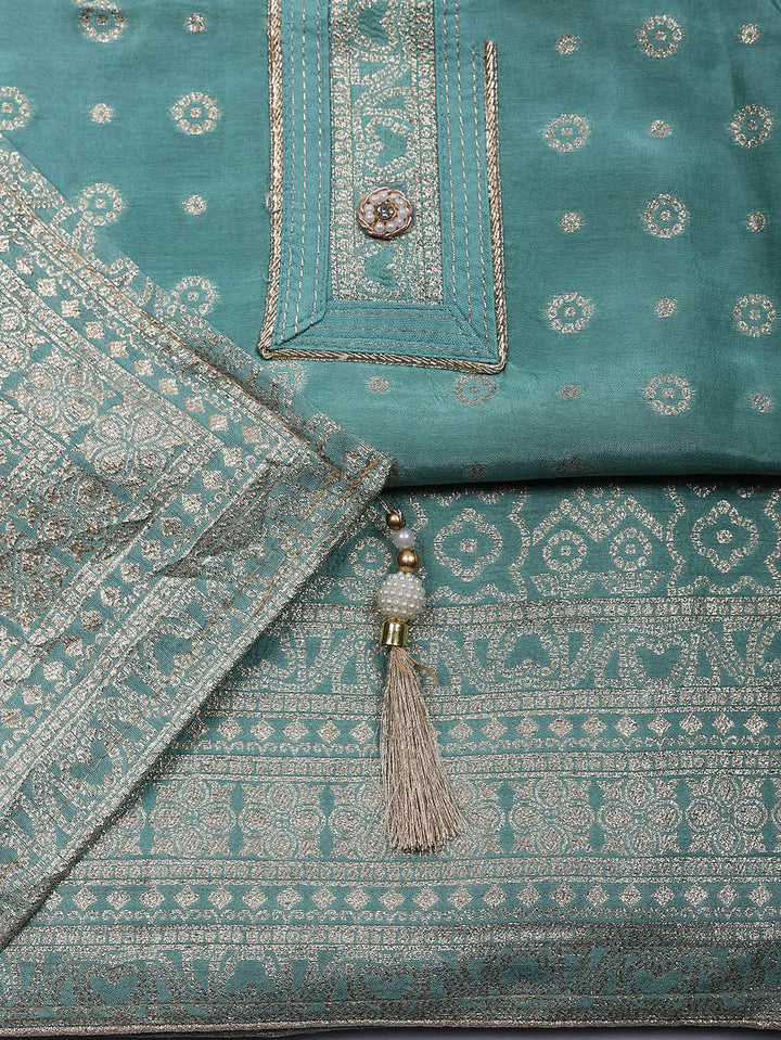 Embroidered Chanderi Unstitched Suit With Pant &amp; Dupatta