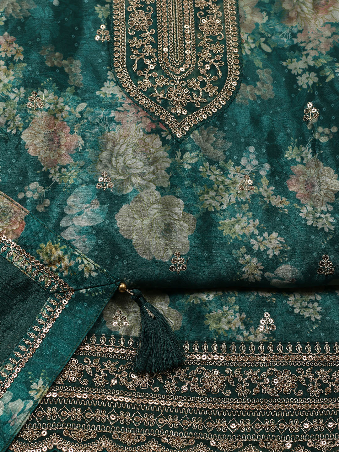 Printed Chinon Unstitched Suit With Pant &amp; Dupatta