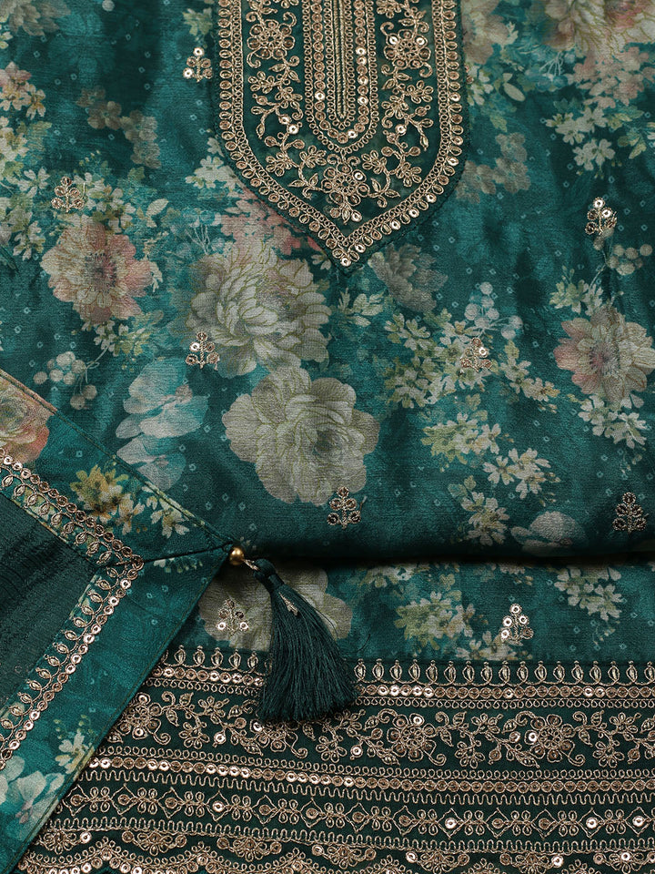 Printed Chinon Unstitched Suit With Pant &amp; Dupatta