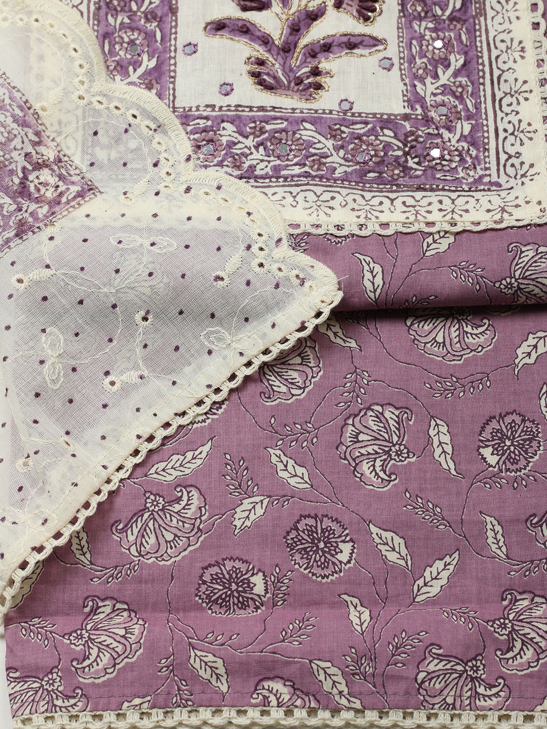 Printed Cotton Blend Unstitched Suit With Pant &amp; Dupatta