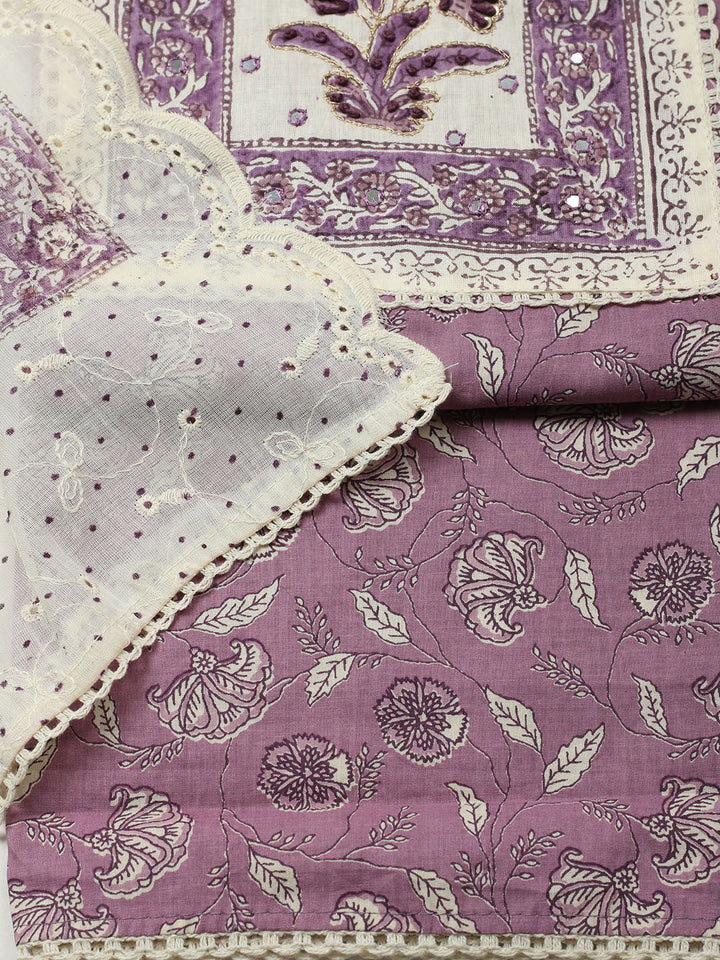 Printed Cotton Blend Unstitched Suit With Pant &amp; Dupatta