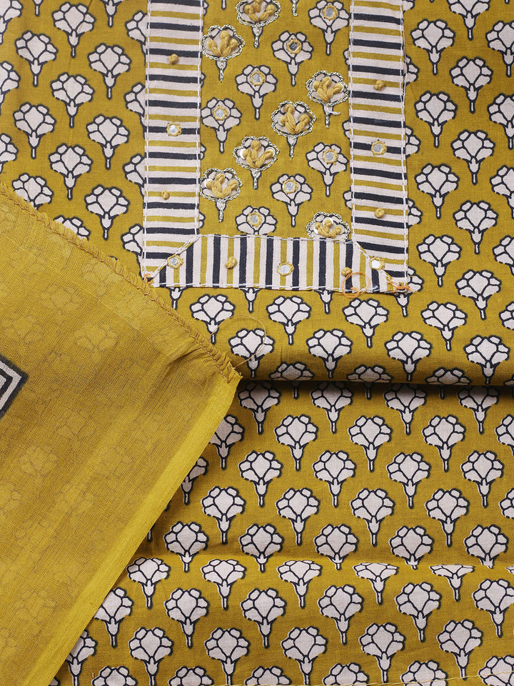 Embroidered Cotton Blend Unstitched Suit With Pant &amp; Dupatta