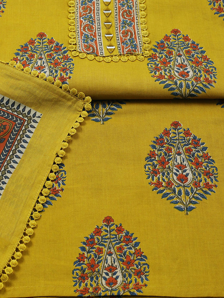 Embroidered Cotton Blend Unstitched Suit With Pant Dupatta
