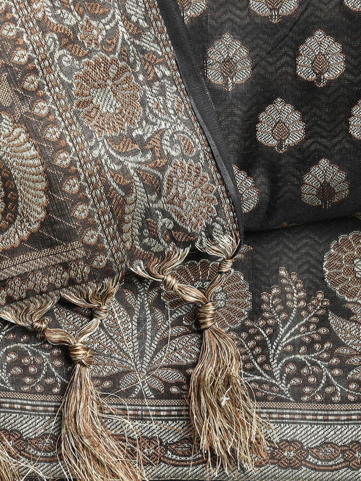 Woven Banarasi Chanderi Unstitched Suit With Dupatta