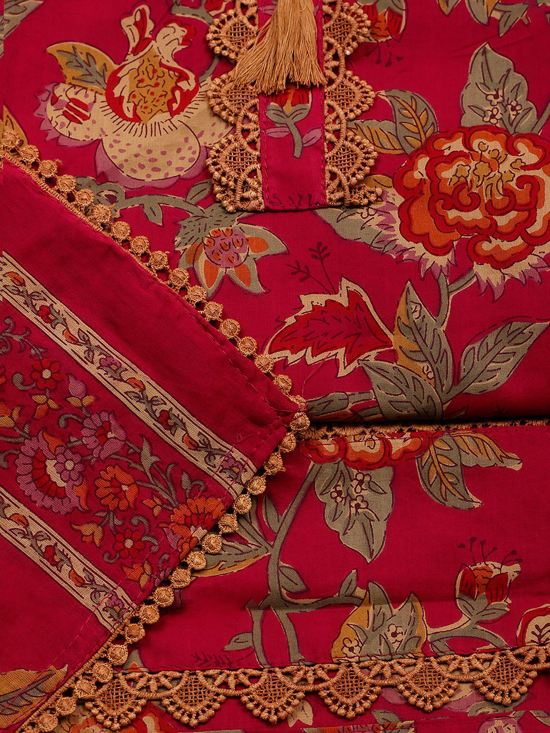 Embroidered Cotton Blend Unstitched Suit With Pant &amp; Dupatta