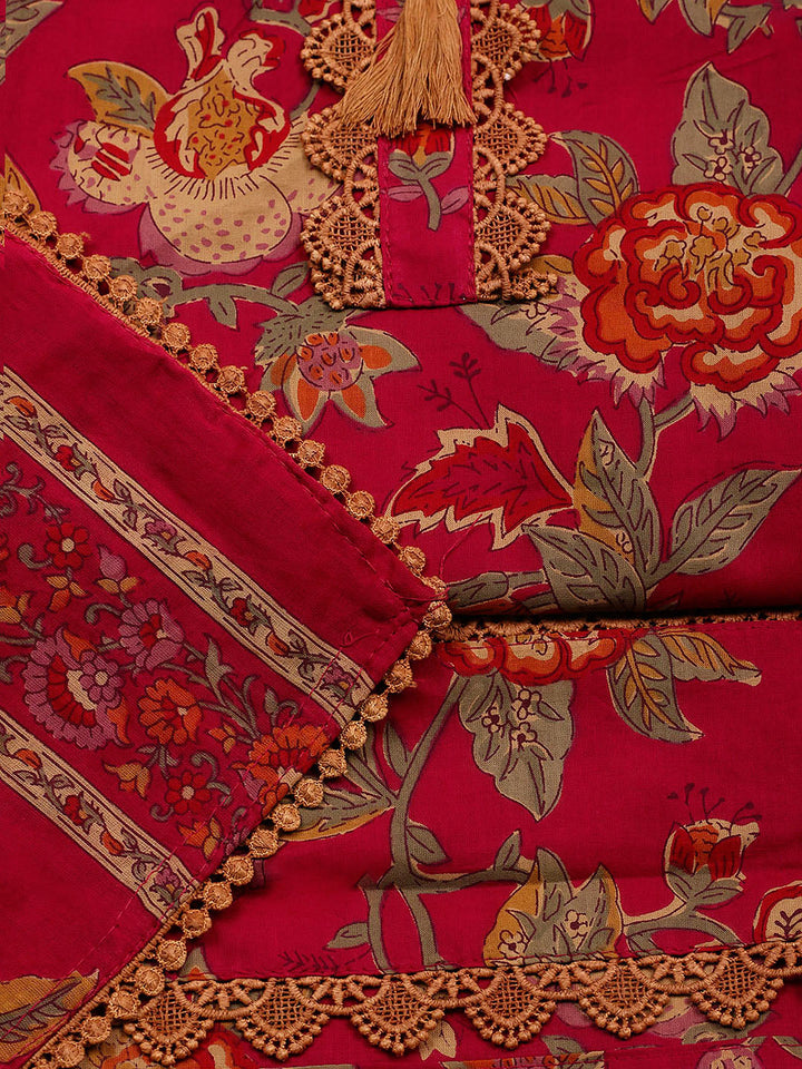 Embroidered Cotton Blend Unstitched Suit With Pant &amp; Dupatta