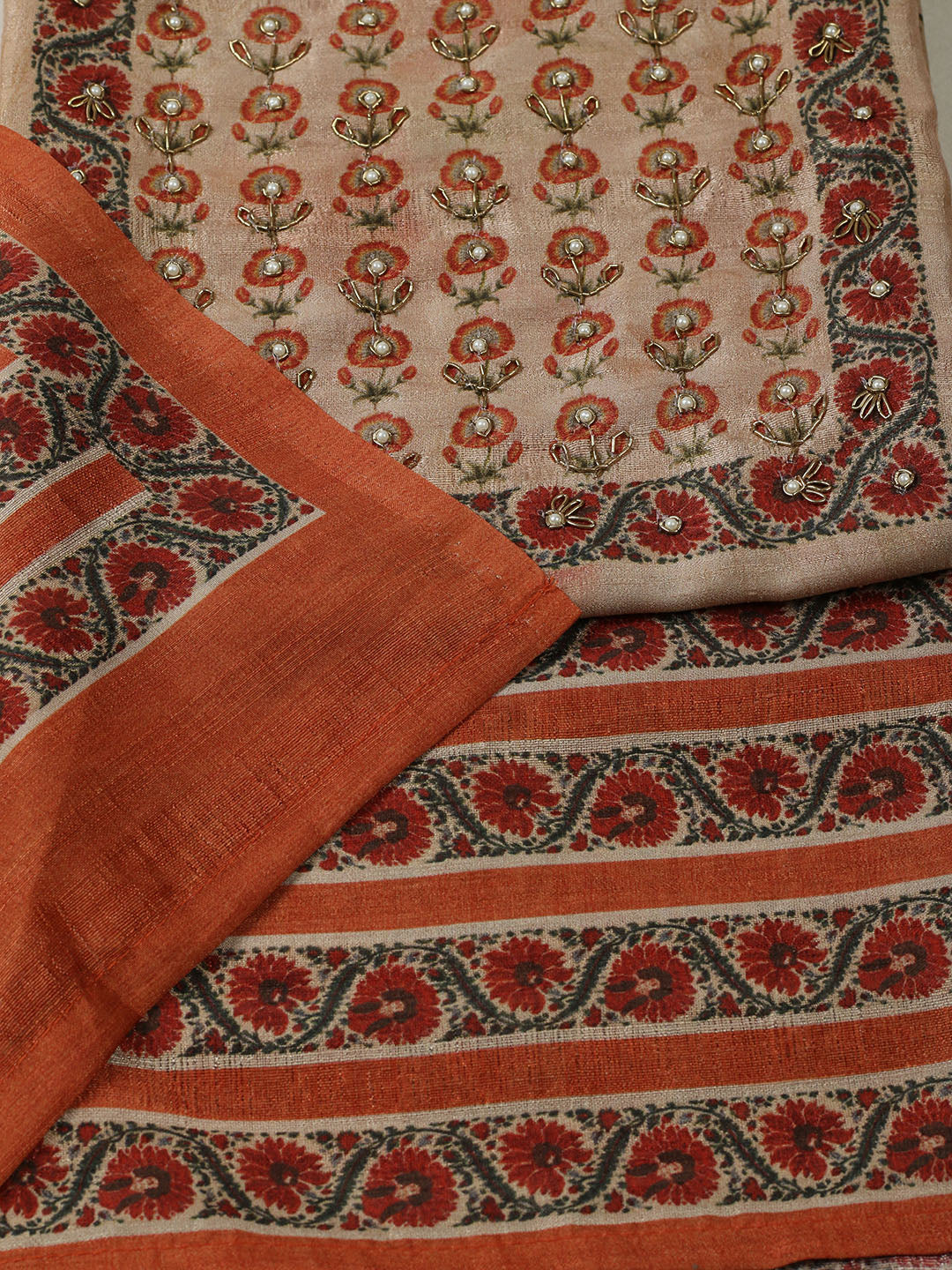Embroidered Tussar Unstitched Suit With Pant &amp; Dupatta